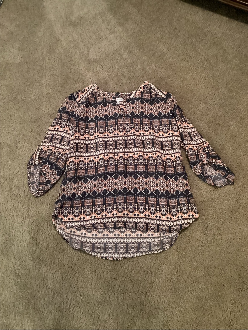 Kim Rogers Navy and Cream Printed 3/4 Sleeve Blouse